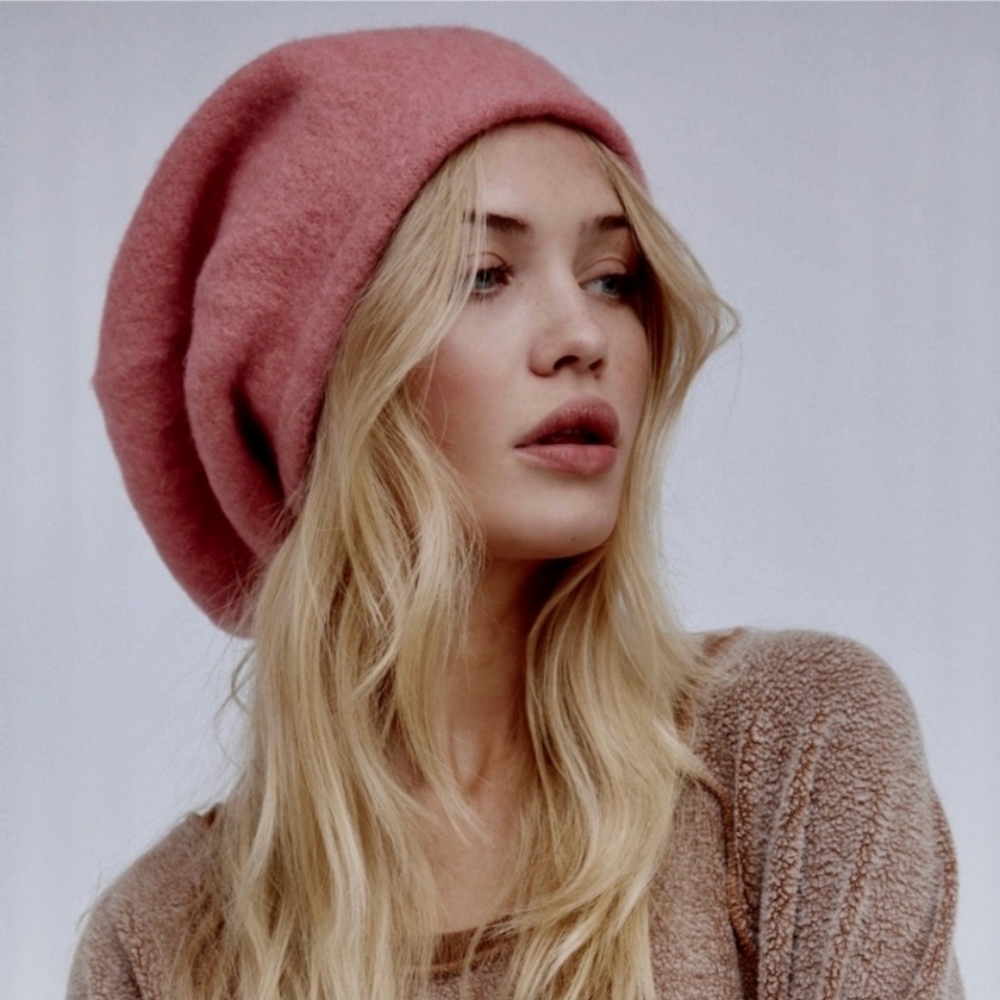 Free People Wool Bisous Slouchy Beret Hat pink mauve